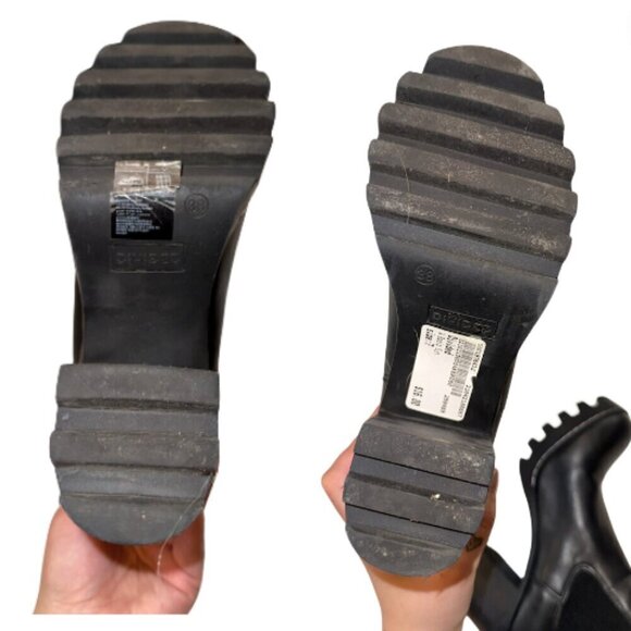 Black Chunky Heeled Booties Round Toes Faux Leather Size 7 - Picture 4 of 5